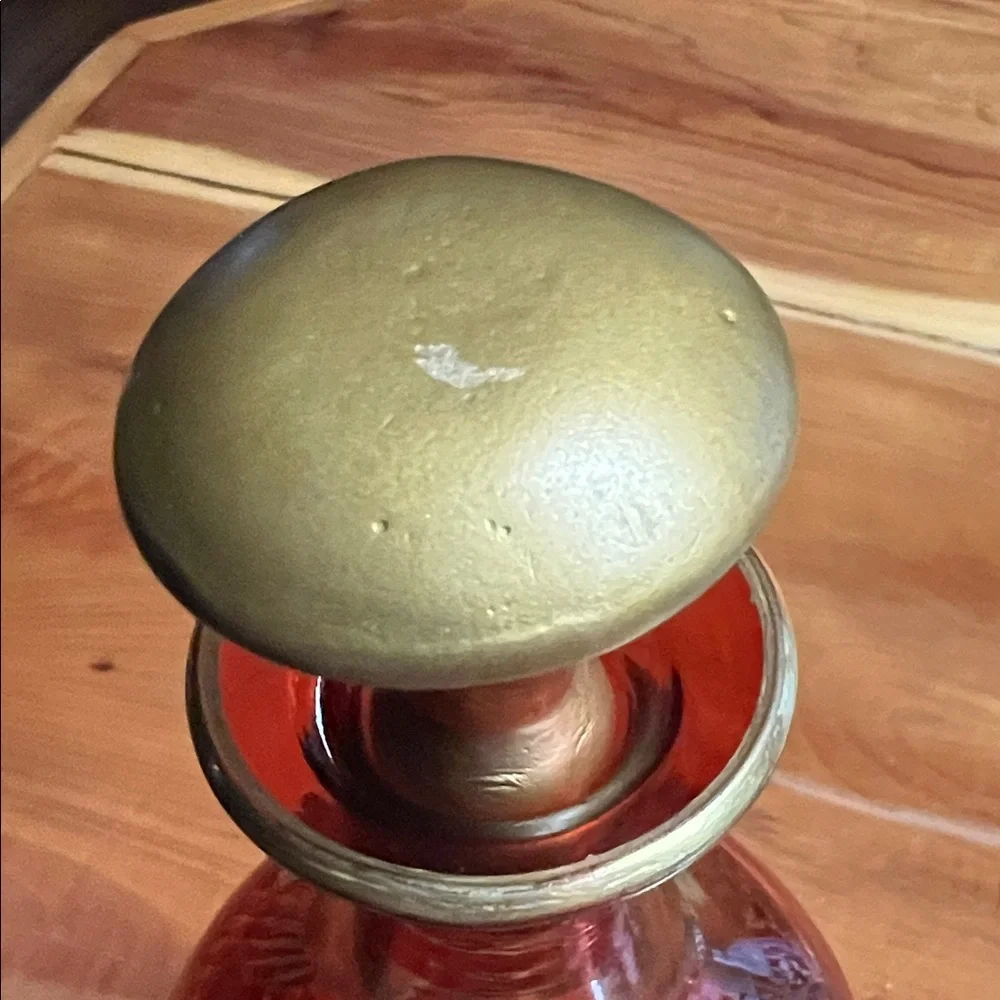 Antique Art Nouveau Bohemian Cranberry and Gold Decanter 1890-1910